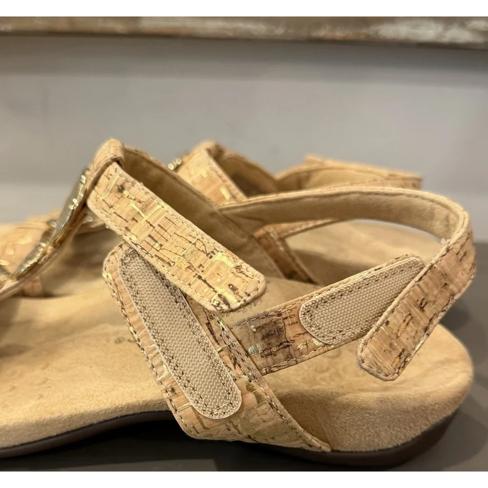 Vionic Sandals Womens Sz 7.5 Tan Cork Farra Ankle Strap Orthotic Comfort Footbed
